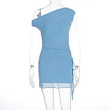 Super Sexy Off Shoulder Slit Package Hips Mini Dress Sky Blue WSD-1994837