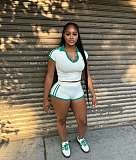 Solid U-shaped Shirt Collar Short-sleeved Top Shorts Suit For Women RS-K25L894