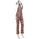 Sexy Leopard Print Women Backless Halter Flared Jumpsuit WSD-1994408