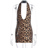 Hot Sexy Backless Halter Leopard Print Women Mini Nightclub Dress WSD-1994392