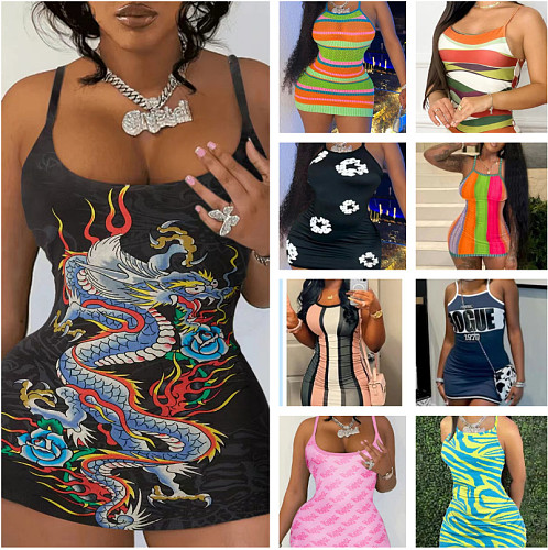 Summer Striped Slimming Halter Mini Dress RS-112