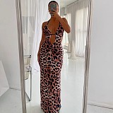 Super Sexy Backless Women Leopard Print Lace-up Slim Slit Maxi Dress WSD-1994397
