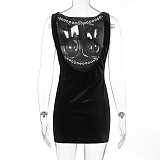 Women Backless Pearl Chain Black Straps Sexy Short Dresses WSD-1994357