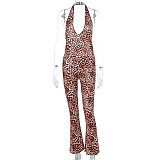 Sexy Leopard Print Women Backless Halter Flared Jumpsuit WSD-1994408