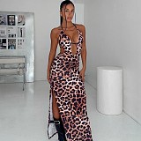 Super Sexy Backless Women Leopard Print Lace-up Slim Slit Maxi Dress WSD-1994397