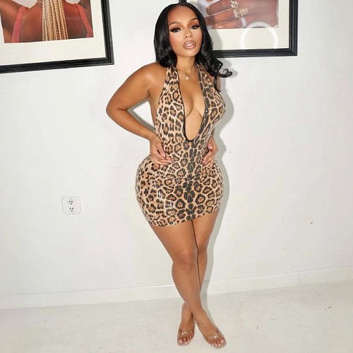 Hot Sexy Backless Halter Leopard Print Women Mini Nightclub Dress WSD-1994392