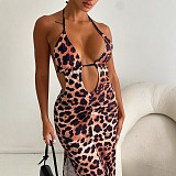 Super Sexy Backless Women Leopard Print Lace-up Slim Slit Maxi Dress WSD-1994397