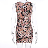 Women Leopard Print Sleeveless Round Neck Slim Tight Mini Dress WSD-1994410