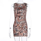 Women Leopard Print Sleeveless Round Neck Slim Tight Mini Dress WSD-1994410