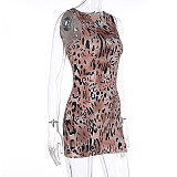 Women Leopard Print Sleeveless Round Neck Slim Tight Mini Dress WSD-1994410