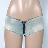 Women Low-waist Zipper Elastic Denim Hot Shorts GZHY-4007
