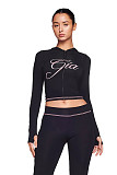 Slim Short Hoodied Long Sleeve High Waist Trouser Two Pieces Set RS-B8201