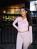 Slim Short Hoodied Long Sleeve High Waist Trouser Two Pieces Set RS-B8201