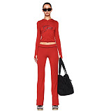 Slim Short Hoodied Long Sleeve High Waist Trouser Two Pieces Set RS-B8201