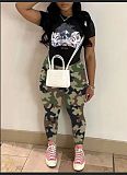 Summer Round Neck Short Sleeve Camouflage Print Trouser Suits RS-8881