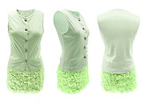 Sleeveless Top Flower Decorated Wrap Hip Skirt Set RS-M3083