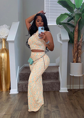 Summer Sleeveless Sweet Printed Wide-leg Trousers Set RS-3156