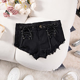 Women Lace-up High-waist Nightclub Denim Hotpant GZHY-9027