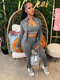 I-shaped Vest Zipper Long Sleeve Tght Fitting Trousers 3 Pieces Set CH-25038