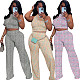 Summer Sleeveless Sweet Printed Wide-leg Trousers Set RS-3156