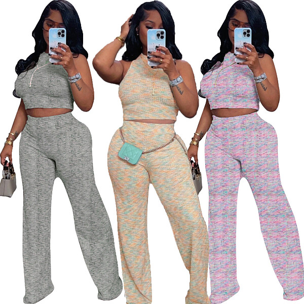 Summer Sleeveless Sweet Printed Wide-leg Trousers Set RS-3156