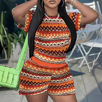 2025 Fashion Printed Short Sleeve Women's two-piece Set RS-8039