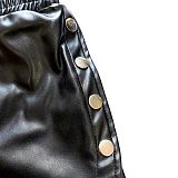 Black PU-leather Women High Waist Slit Shorts GZHY-814