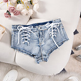 Women Lace-up High-waist Nightclub Denim Hotpant GZHY-9027