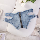 Women Sexy Hollow-out Low Waist Zipper Nightclub Denim Hotpant GZHY-843