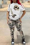 Summer Round Neck Short Sleeve Camouflage Print Trouser Suits RS-8881