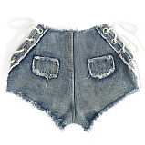 Women Lace-up Zipper High Waist Nightclub Short Jeans GZHY-842