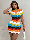 Candy Polo Collar Knitted Fashion Sweater Fitted Dress RS-105012