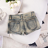 Women Low Waist Broken Holes Elastic Denim Shorts Large Size GZHY-821