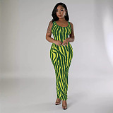 Zebra Print Elegant Long Dresses Backless Maxi Vest Dress RS-3146