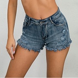 Casual Women High-waist Broken-holes Plus Size Denim Shorts GZHY-6115