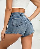 Casual Women High-waist Broken-holes Plus Size Denim Shorts GZHY-6115