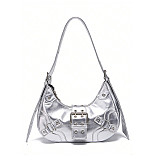 Motorcycle Single Shoulder Women's bag Rivets Pleats Underarm Crossbody Bag RS-21105