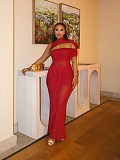 Sexy Hollow-out Top And Transparent Mesh Wrinkle Long Dress Sets NTY-7583