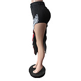 Fashion Women Letter Embroidery Elastic Denim Tight Skirt MEM-88657