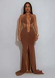 Hot Sexy Backless Halter Hollow-out Split Fishtail Long Dress NTY-7591