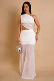 Sexy Single Shoulder Backless Transparent Solid Color Maxi Dress NTY-7590