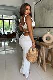 Women Sexy Strapless Crop Top And Hollow-out High-waist Tight Long Skirt NTY-7584
