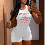 Women's Fashion Sexy Sleeveless Letter-printed Short Jumpsuit RS-050820