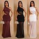 Sexy Single Shoulder Backless Transparent Solid Color Maxi Dress NTY-7590