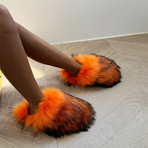Women Winter Leopard Wool Flat Home Slippers RS-S603