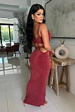Women Sexy Strapless Crop Top And Hollow-out High-waist Tight Long Skirt NTY-7584