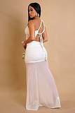 Sexy Single Shoulder Backless Transparent Solid Color Maxi Dress NTY-7590