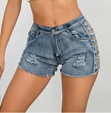 Sexy Broken Holes High Waist Elastic Women Short Jeans GZHY-6112