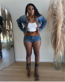 Women Long Sleeves Patchwork Jacket Top And Shorts Denim Sets MEM-88659