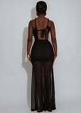 Sexy Single Shoulder Backless Transparent Solid Color Maxi Dress NTY-7590